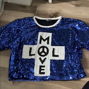 Wish Blue and White Sequin Short Sleeve Tee